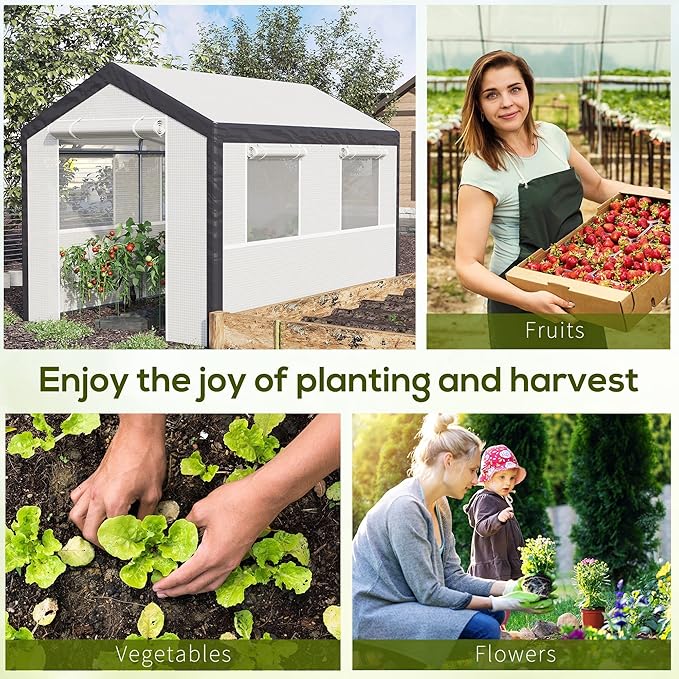 Outsunny 10' x 7' x 7' Greenhouse, Walk-in Outdoor Tunnel Green House with PE Cover, Steel Frame, 2