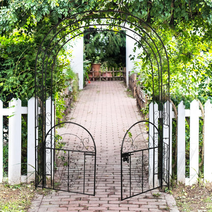 84in High Metal Garden Arbor with Gate, Heavy Duty Wide Garden Arch, Metal Arch Trellis with Gate