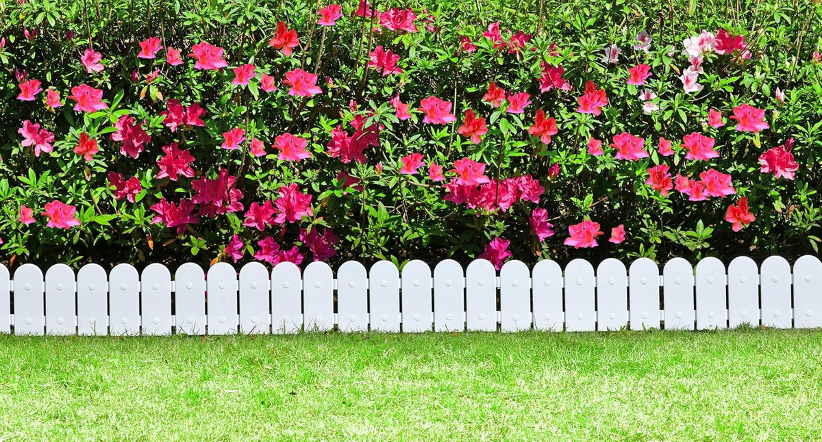 Evelyne Garden Border Edging: Wooden Fence Design - 8pcs White Yard Landscaping Fence Liner Lawn