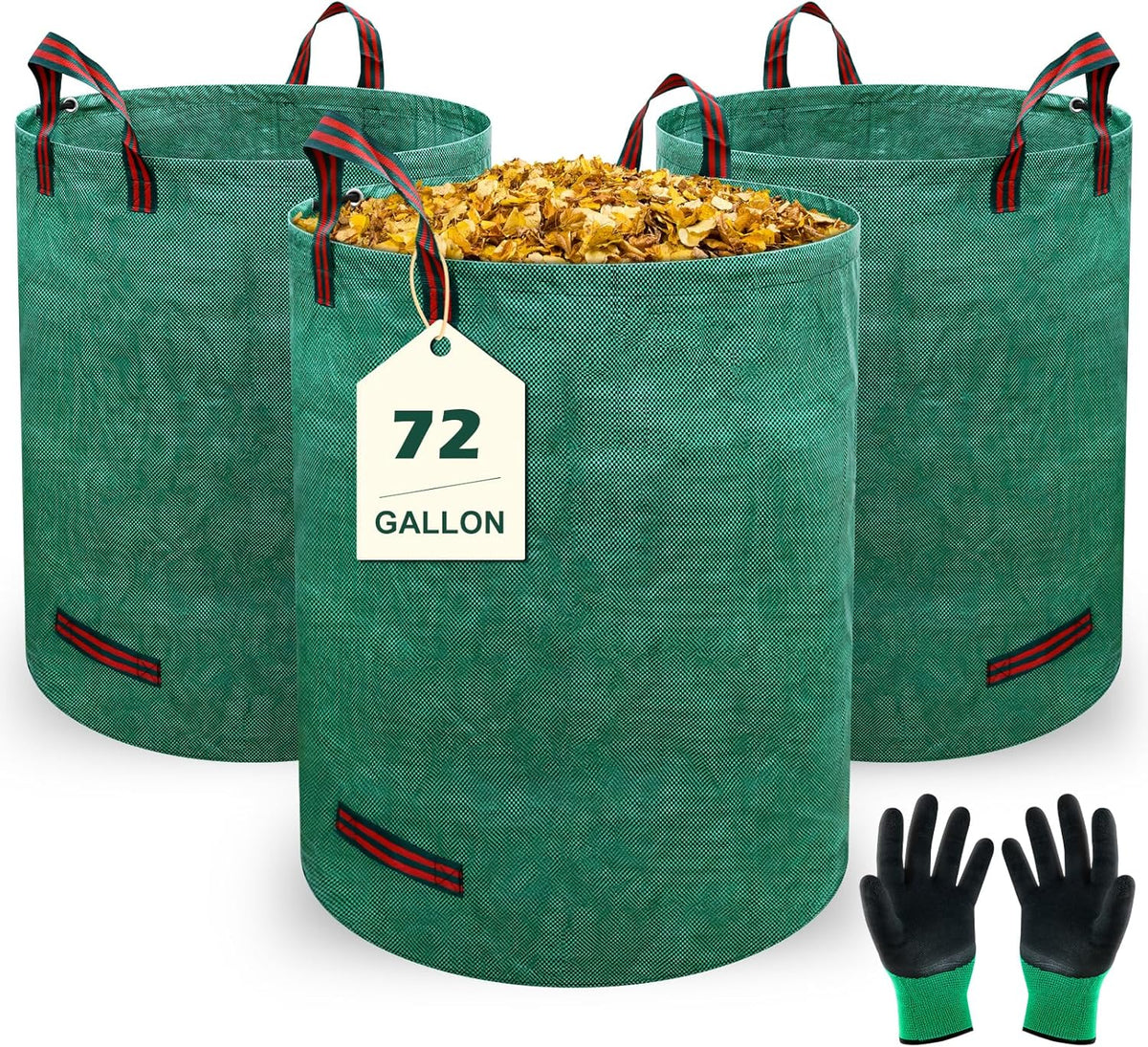 72 Gallons Lawn and Leaf Bags,Reusable Yard Waste Bags with Gardening Gloves,Heavy Duty Garden Bags