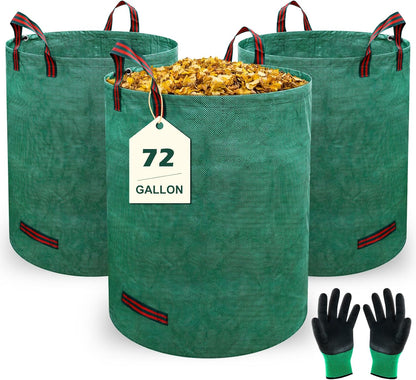 72 Gallons Lawn and Leaf Bags,Reusable Yard Waste Bags with Gardening Gloves,Heavy Duty Garden Bags
