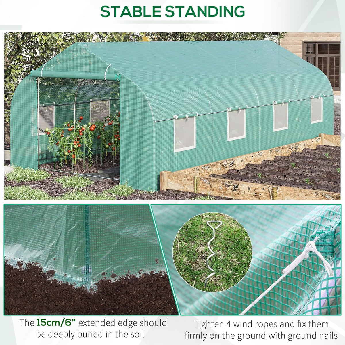 Outsunny 20' x 10' x 7' Outdoor Walk-in Greenhouse, Tunnel Green House with Roll-up Windows