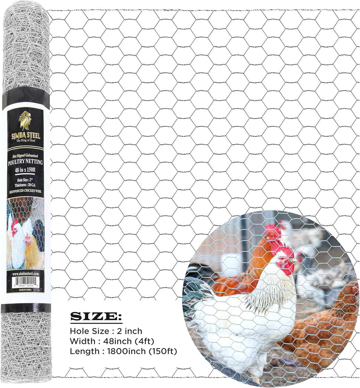 Chicken Wire 48 in x 150 FT x 2” Mesh x 20GA | Poultry Wire Netting | Hot Dipped Galvanised |