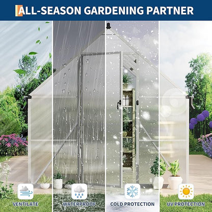 8'X12' Aluminum-Framed Polycarbonate Greenhouse, Heavy Duty Polycarbonate Greenhouse with Quick