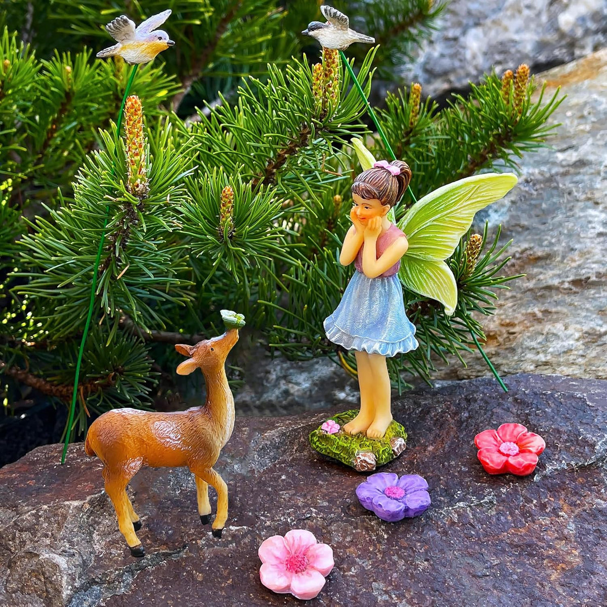 Mood Lab Fairy Garden - Miniature Accessories and Figurines Kit - Deer Set of 7 pcs - for Outdoor
