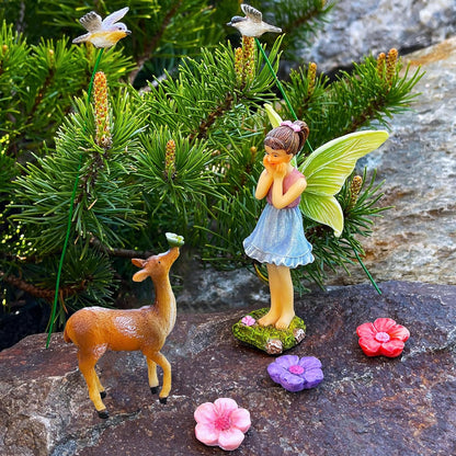 Mood Lab Fairy Garden - Miniature Accessories and Figurines Kit - Deer Set of 7 pcs - for Outdoor