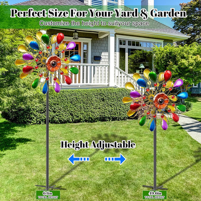 64 inch Garden Wind Spinner, Outdoor Wind Sculpture with 5 Prong Base Stand, Metal Windmill for