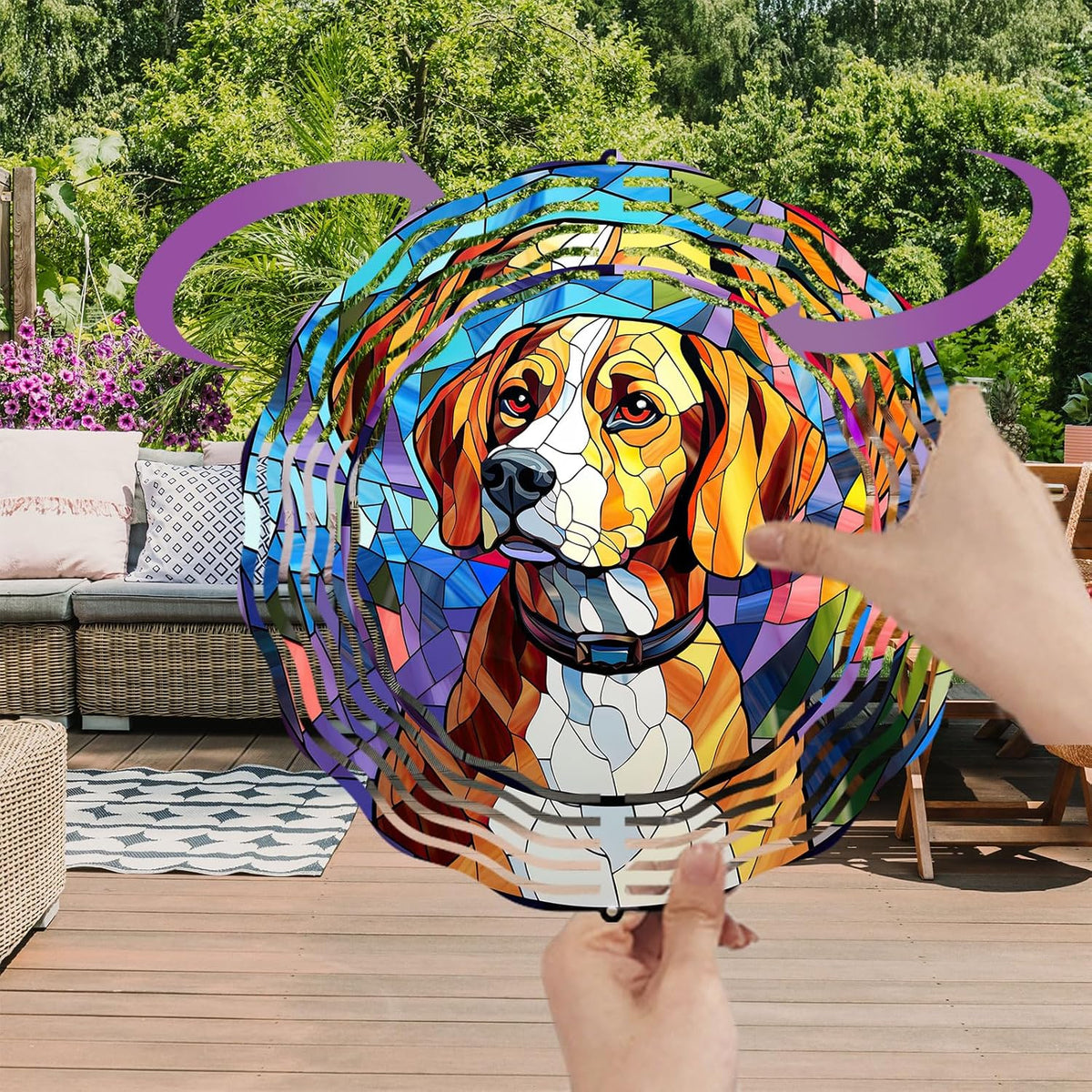 Beagle Dog Wind Spinners Outdoor Dog Memorial Gifts, 3D Metal Kinetic Hanging Garden Wind Spinner