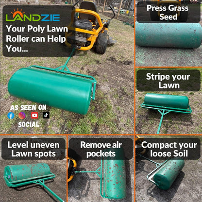 Landzie 36 Inch Poly Lawn Roller – 21.1 Gallon Heavy Duty Sod and Yard Roller for Boosting Seed to