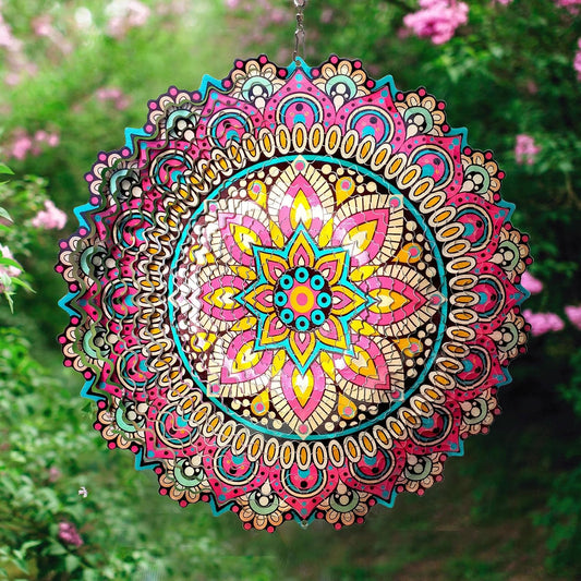 Goolyrusim Wind Spinner Mandala Blossom 3D Kinetic Wind Spinners Outdoor Laser Cut Stainless Steel
