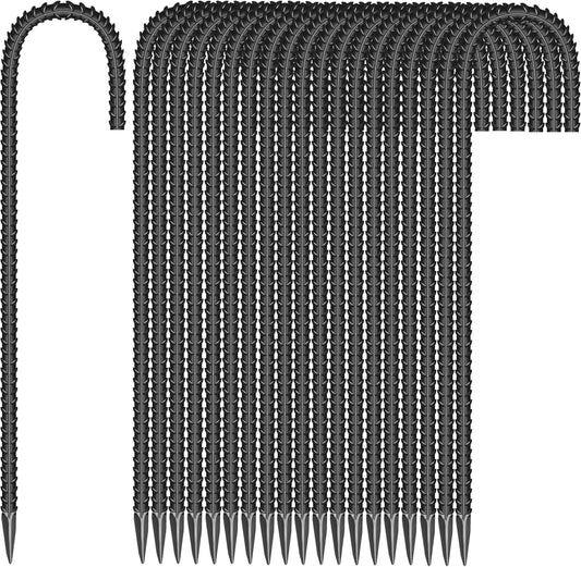 20 Pieces 12-Inch Garden Ground Stakes Galvanized Steel J Shape Hook Rebar Stakes - Heavy Duty