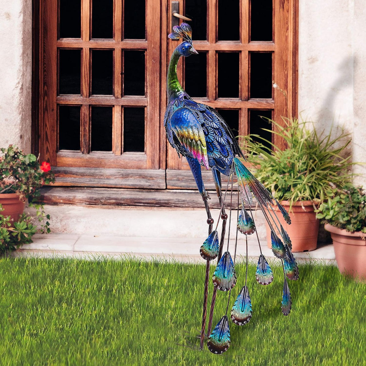 TERESA'S COLLECTIONS Garden Decor, Peacock Garden Decor with Colorful Painting, 24'', Waterproof