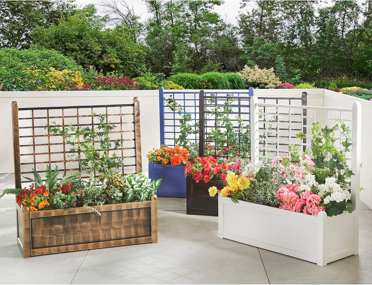 BrylaneHome Outdoor Freestanding Climbing Flower Plant Box with Trellis Planter Patio Deck Yard
