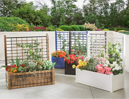 BrylaneHome Outdoor Freestanding Climbing Flower Plant Box with Trellis Planter Patio Deck Yard