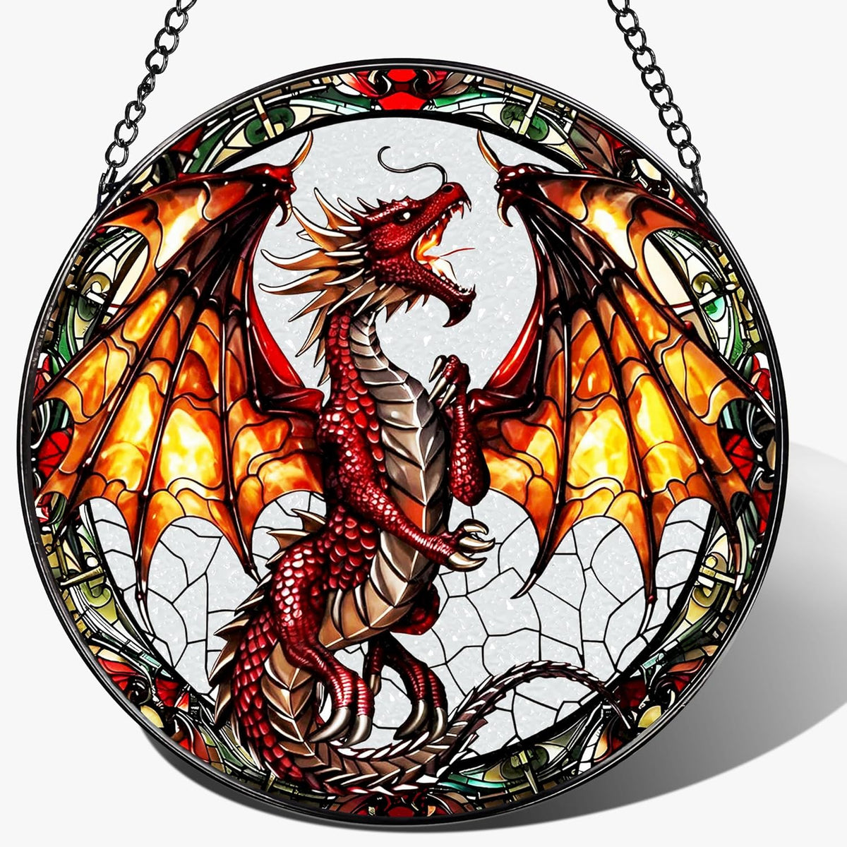 Stained Glass Window Hanging, 8 Inch Dragon Suncatcher Stained Glass, Suncatchers for Windows