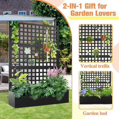 Metal Planter Box with Trellis & Wheels, Raised Garden Bed with Privacy Screen, Outdoor Standing