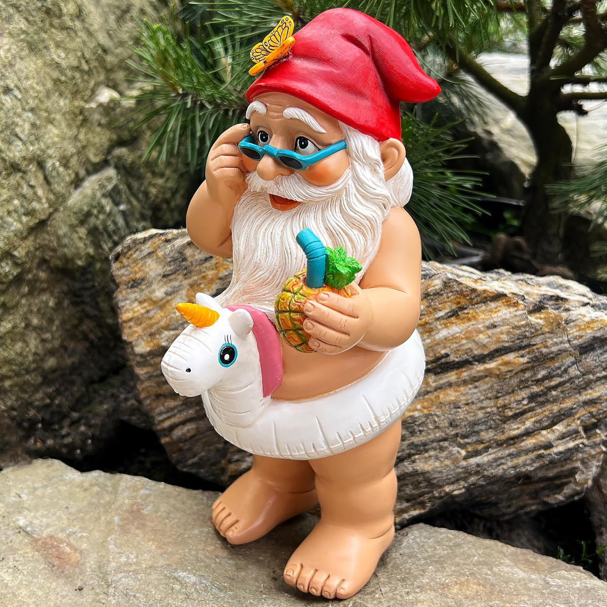 Mood Lab Garden Gnome with Unicorn - Funny Gnome Statue - 9 Inch Tall Lawn Figurine - for Outdoor