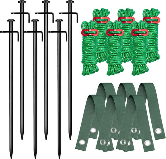 Kingsyard Heavy Duty Tree Stake Kit, 6 Pcs 12 Inch Steel Tree Stakes and Supports for Leaning Young