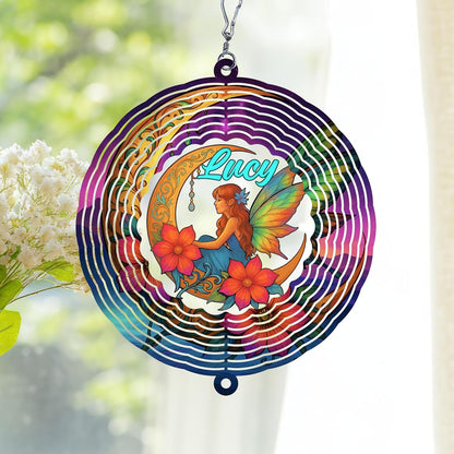 Personalized Moon Wind Spinner 3D Stainless Steel, Moon Garden Spinner Hanging Outdoor Decor, Wind