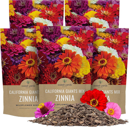Bulk Zinnia Seeds - California Giants Mix - 5 Pounds - Over 240,000 Flower Seeds - Mixed Colors and