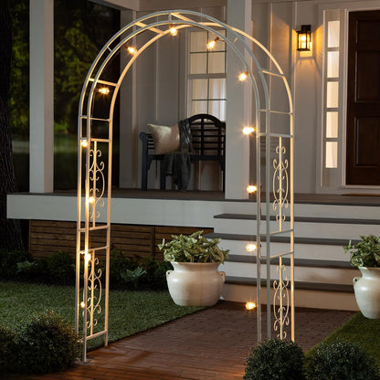 Evergreen Plow & Hearth Montebello White Garden Arbor - 7 Feet Tall | Slim Metal Arch with Iron