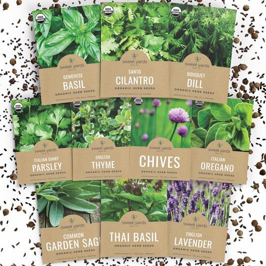 Organic Herb Seeds Variety Pack - 10 Individual Packs - 2025 Season - Basil, Cilantro, Dill, Thyme