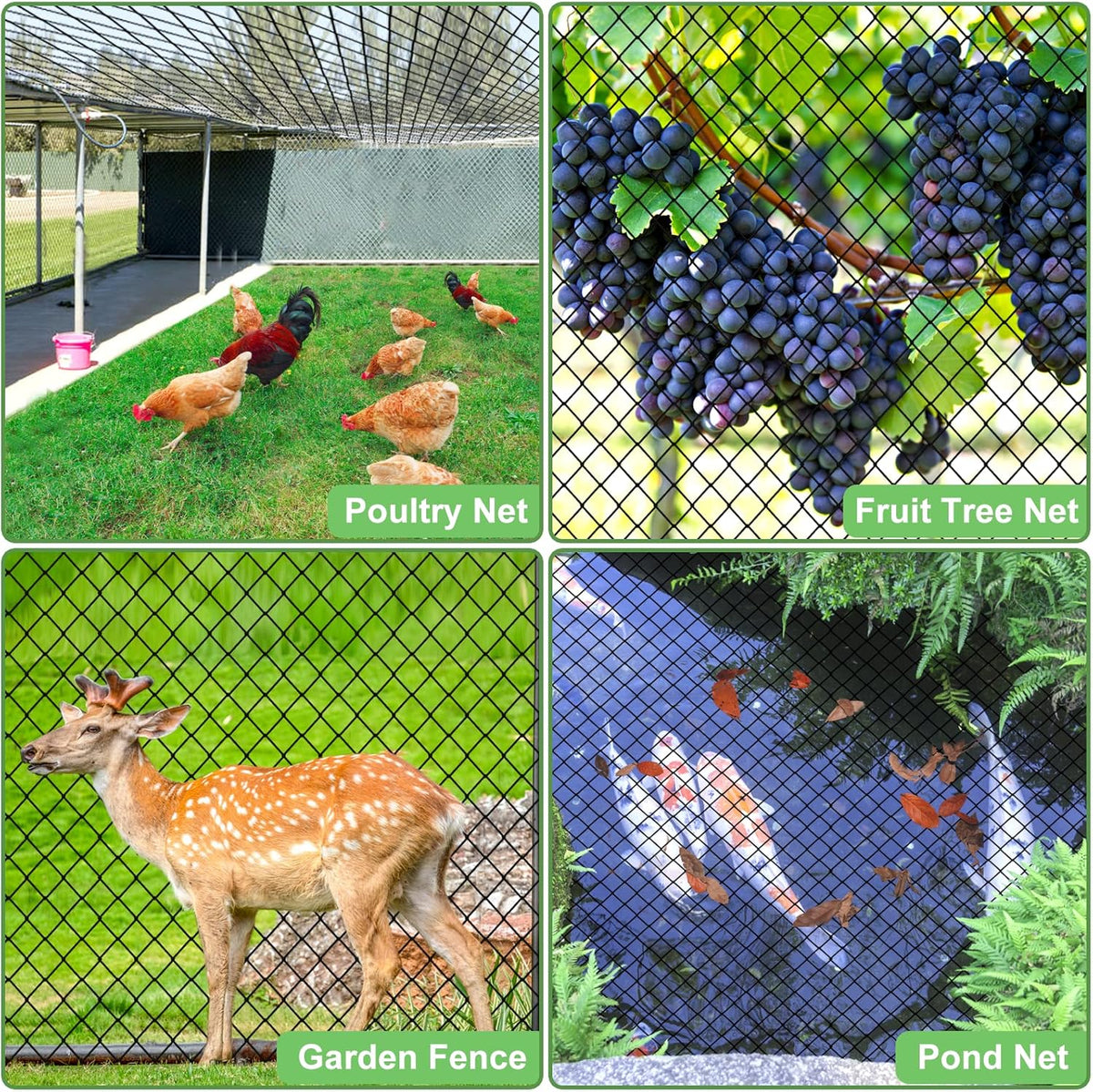 Bird Netting - Garden Poultry Netting with 3/4" Mesh Net, 50x50ft for Chickens, Heavy Duty Nylon