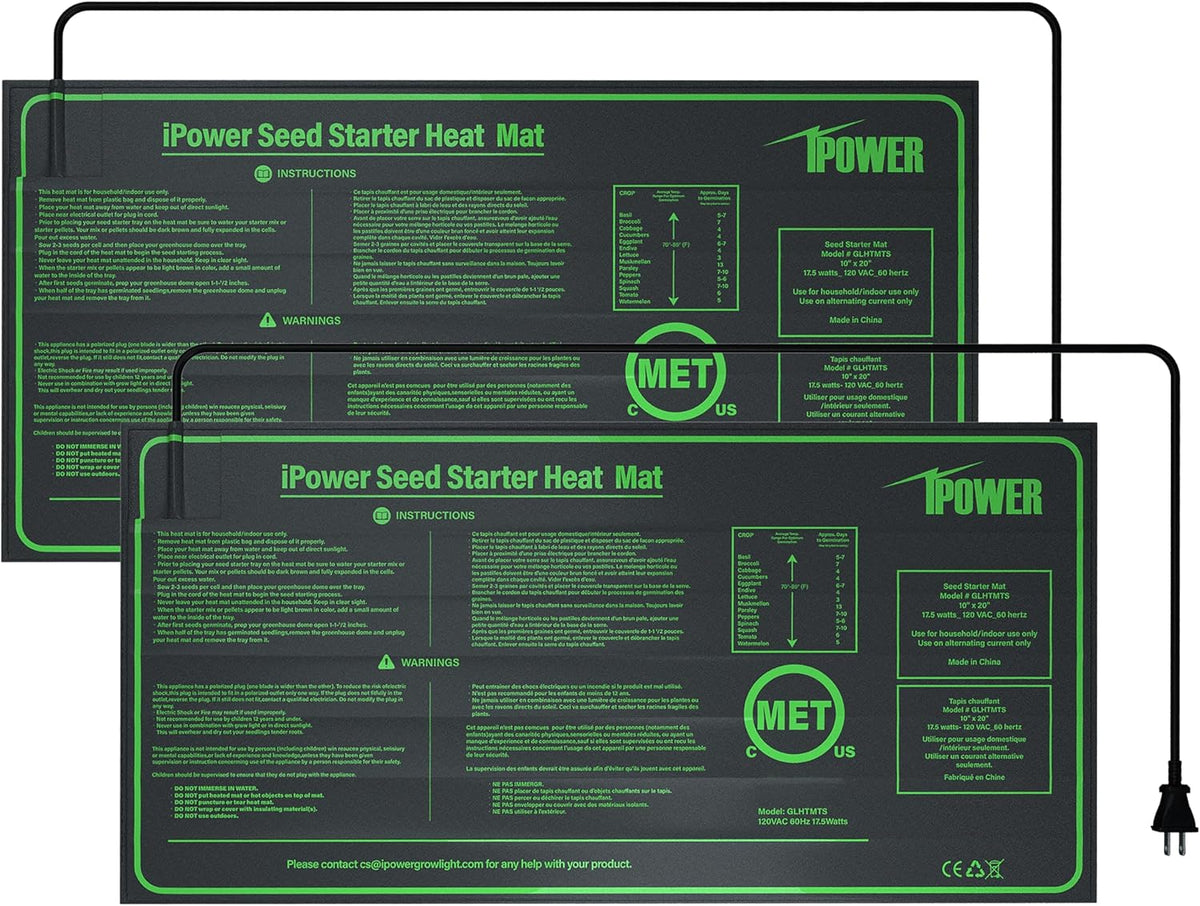 iPower Durable Seedling Heat Mat Warm 10" x 20" - 2 Pack Hydroponic Heating Pad Waterproof for Seed