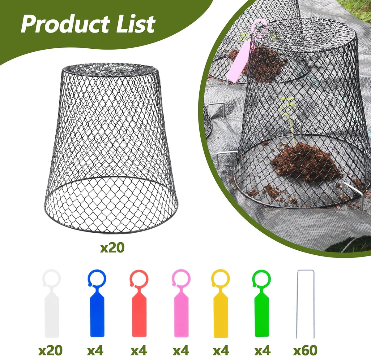 20Pcs Chicken Wire Cloche Plant Covers, 9.2×9.2 Inches Plant Protectors from Animals, Metal Garden