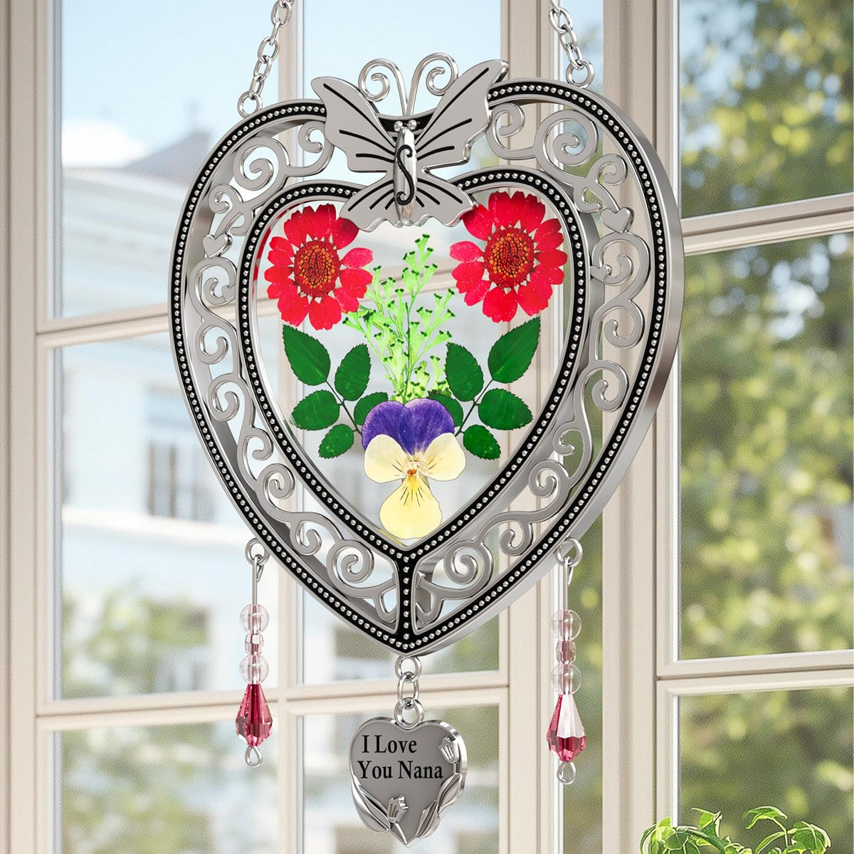 KY&BOSAM Heart Suncatchers I Love You Nana Tree of Life Stained Glass Panels Hangings for Windows