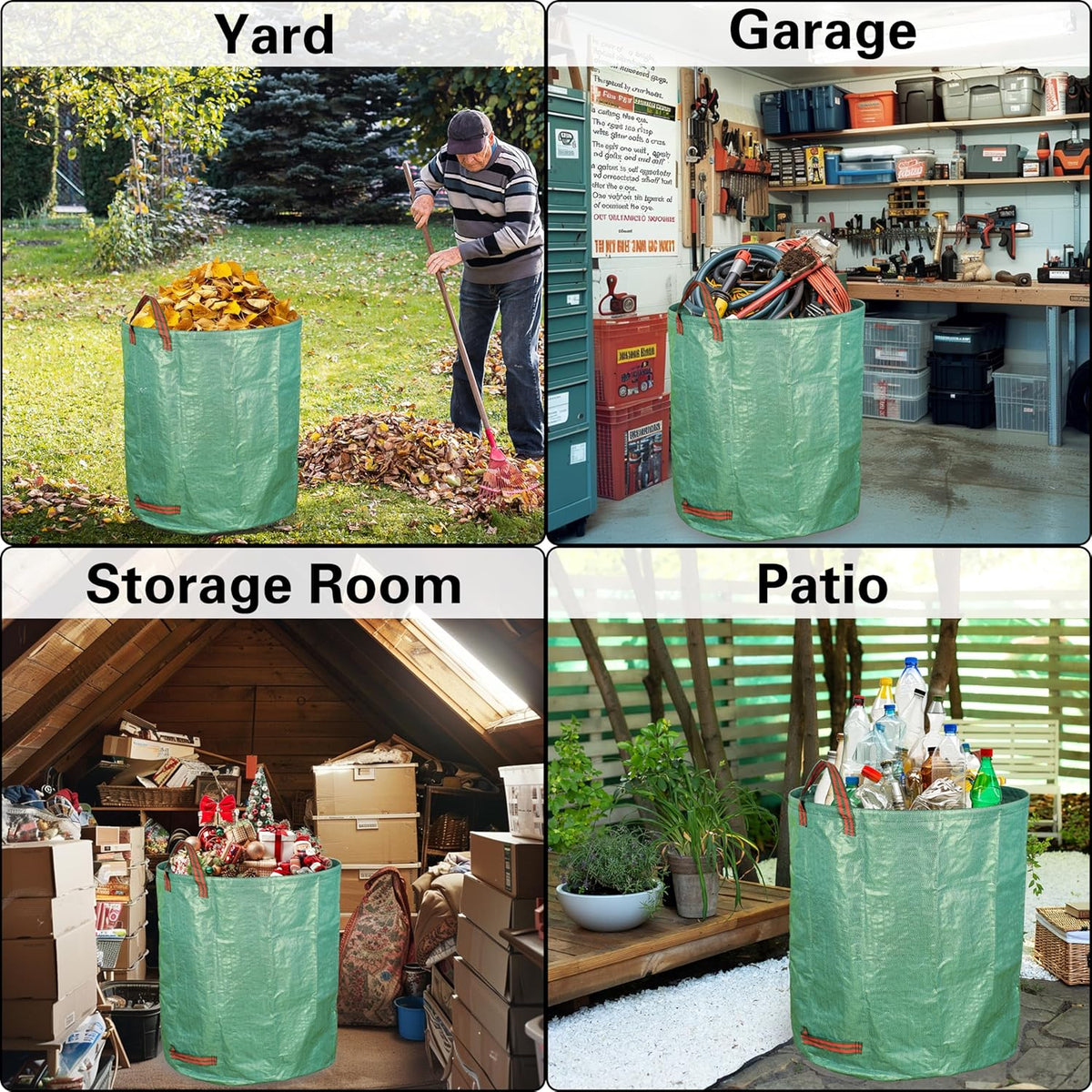 Gardzen 3-Pack 72 Gallon Yard Waste Bags, Reusable Heavy Duty Collapsible Garden Leaf Bags with