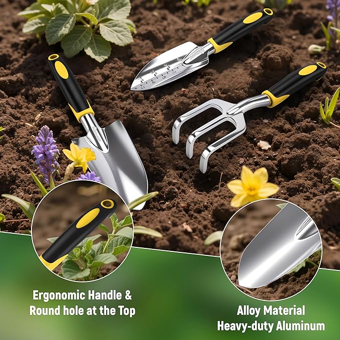 Garden Tool Set, 3 Pack Aluminum Heavy Gardening Kit Including Hand Shovel, Transplant Shovel and