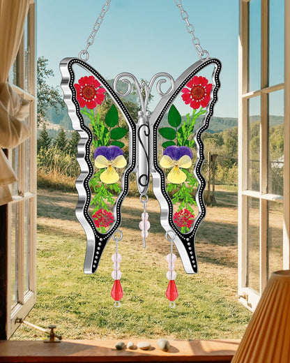 KY&BOSAM Butterfly Suncatcher for Window Hanging DIY Mom Gift Ornament Pressed Flower Between Wings