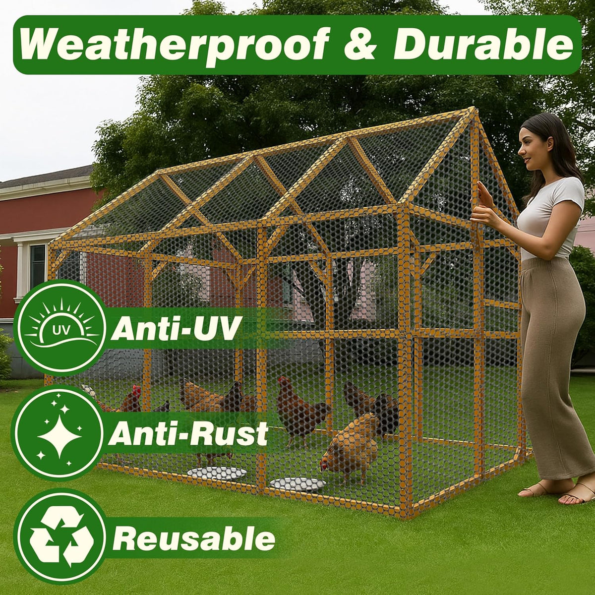 Gardzen Plastic Chicken Wire Mesh with 70 pcs Ties, 16in x 33ft Durable Chicken Fence for Poultry