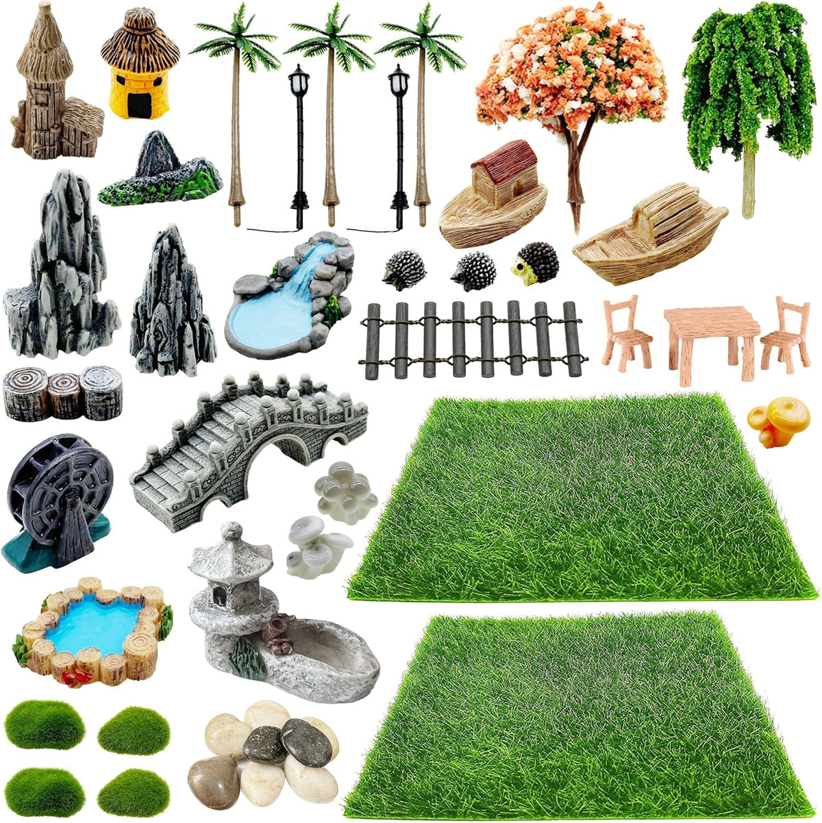 Woohome 42 PCS Mini Garden Accessories Fairy Garden Kit Micro Landscape Mini Zen Garden Accessories