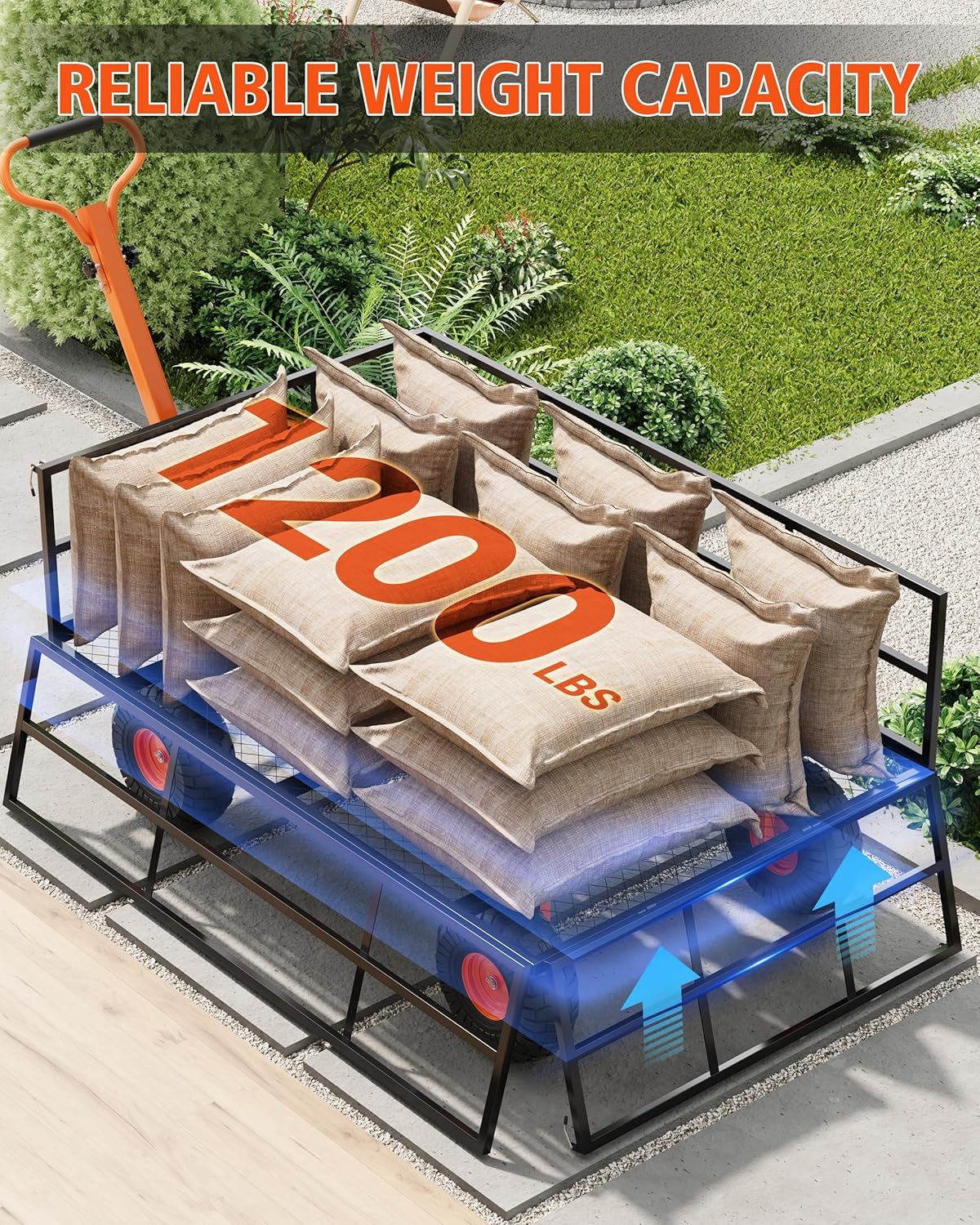 Metal Wagon - 900lbs Garden Cart with 10" Multi-Terrain Tires, 4 Removable Mesh Sides & 180° Swivel