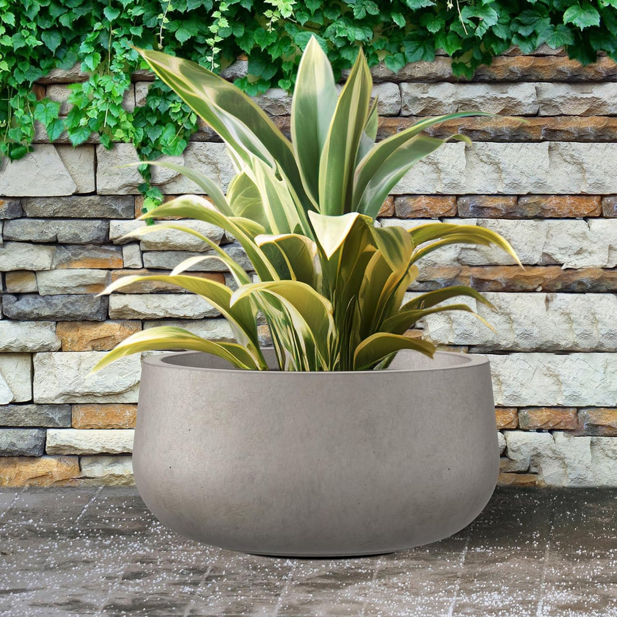 Kante 19.6" Dia Round Concrete Planter, Cement Plant Pots with Drainage Hole and Rubber Plug for