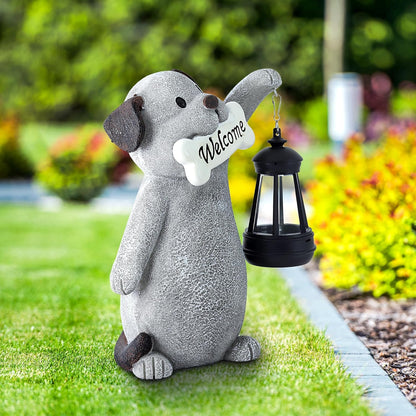 Solar Dog Garden Statue with Lantern Light – 9.2in Outdoor Dog Figurine for Yard Patio Garden