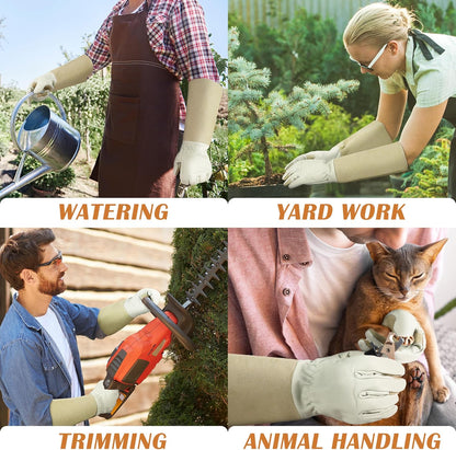HANDLANDY Pruning Gloves Long for Men & Women, Pigskin Leather Rose Gardening Gloves- Breathable &