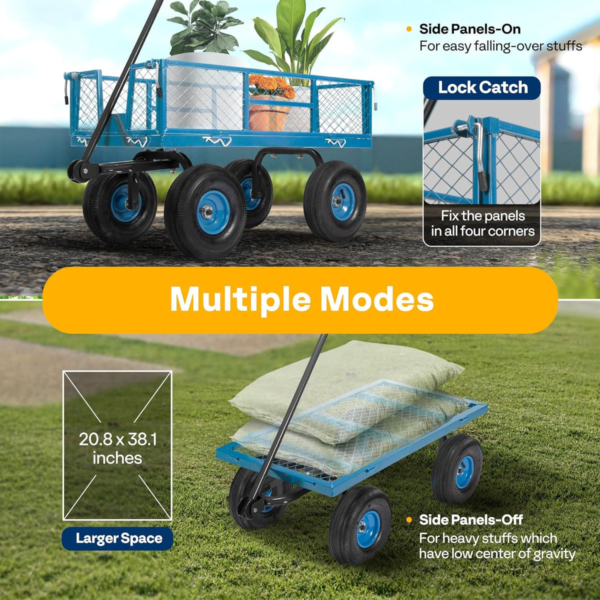 VIVOHOME Heavy Duty 880 Lbs Capacity Mesh Steel Garden Cart Folding Utility Wagon with Removable