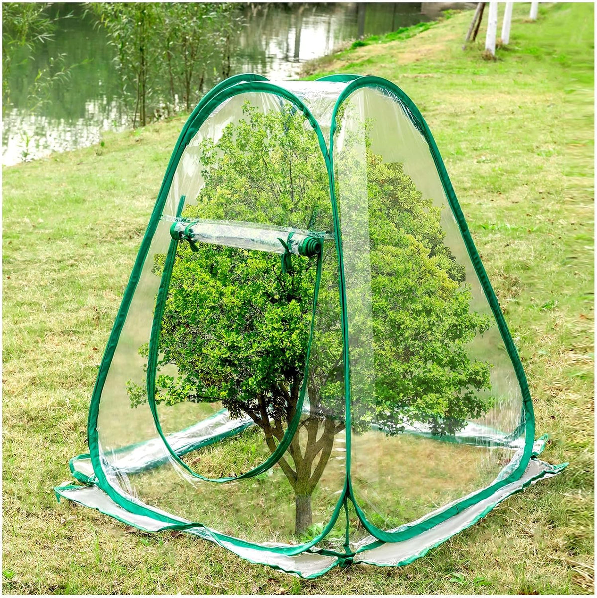 Pop Up Greenhouse Cover Transparent PVC Mini Greenhouse Outdoor with 4 Fixed Nails, Clear Portable