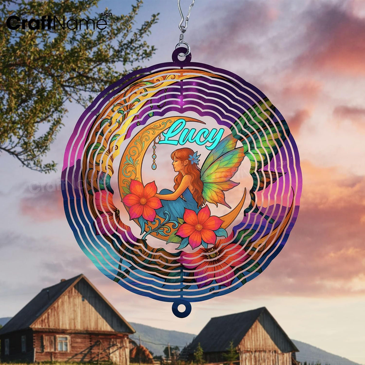 Personalized Moon Wind Spinner 3D Stainless Steel, Moon Garden Spinner Hanging Outdoor Decor, Wind