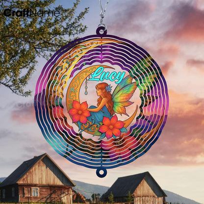 Personalized Moon Wind Spinner 3D Stainless Steel, Moon Garden Spinner Hanging Outdoor Decor, Wind