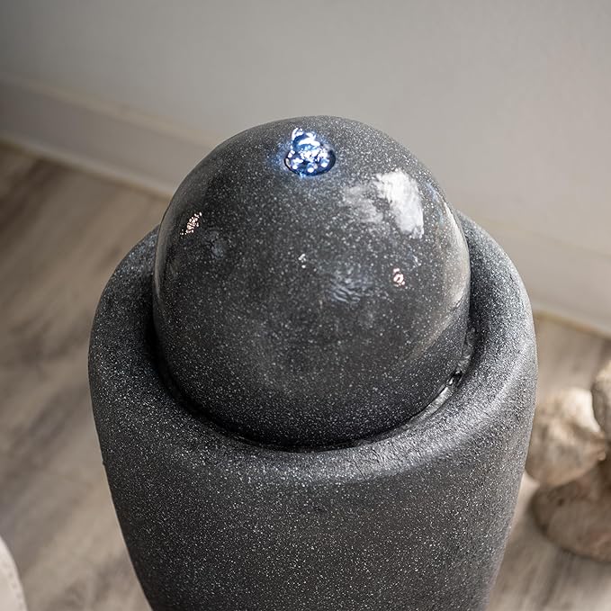 XBrand 25.98" H Round Stone Indoor/Outdoor Modern Stone Textured Sphere Water Fountain w/LED