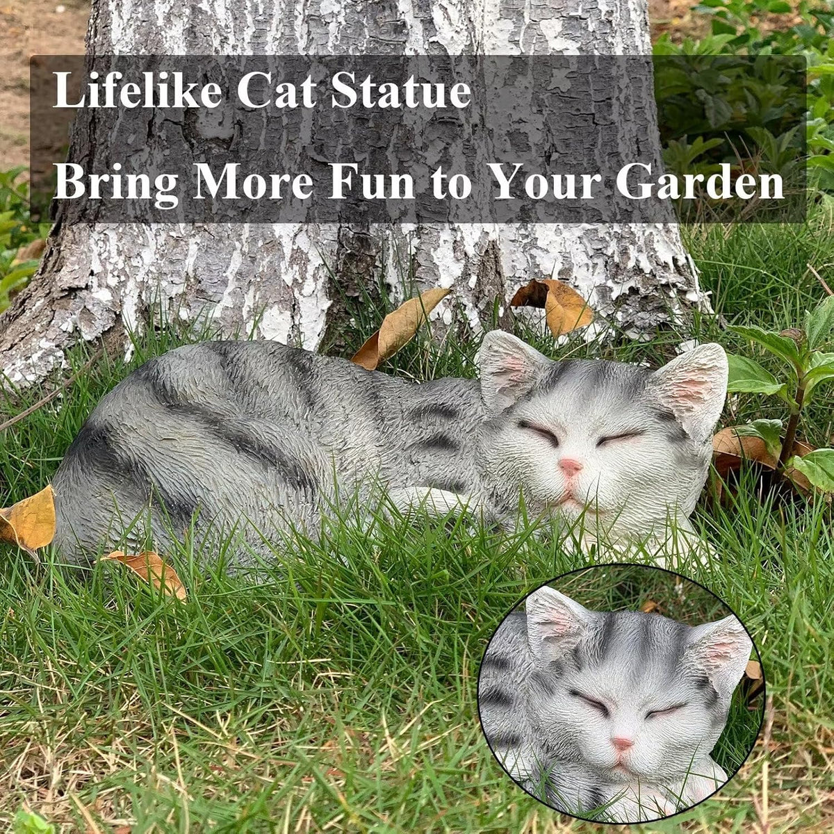 GARDEN WHISPER Cat Statue, Grey, Resin, Contemporary, Outdoor / Indoor Decor, 11.4" L x 7.1" W x