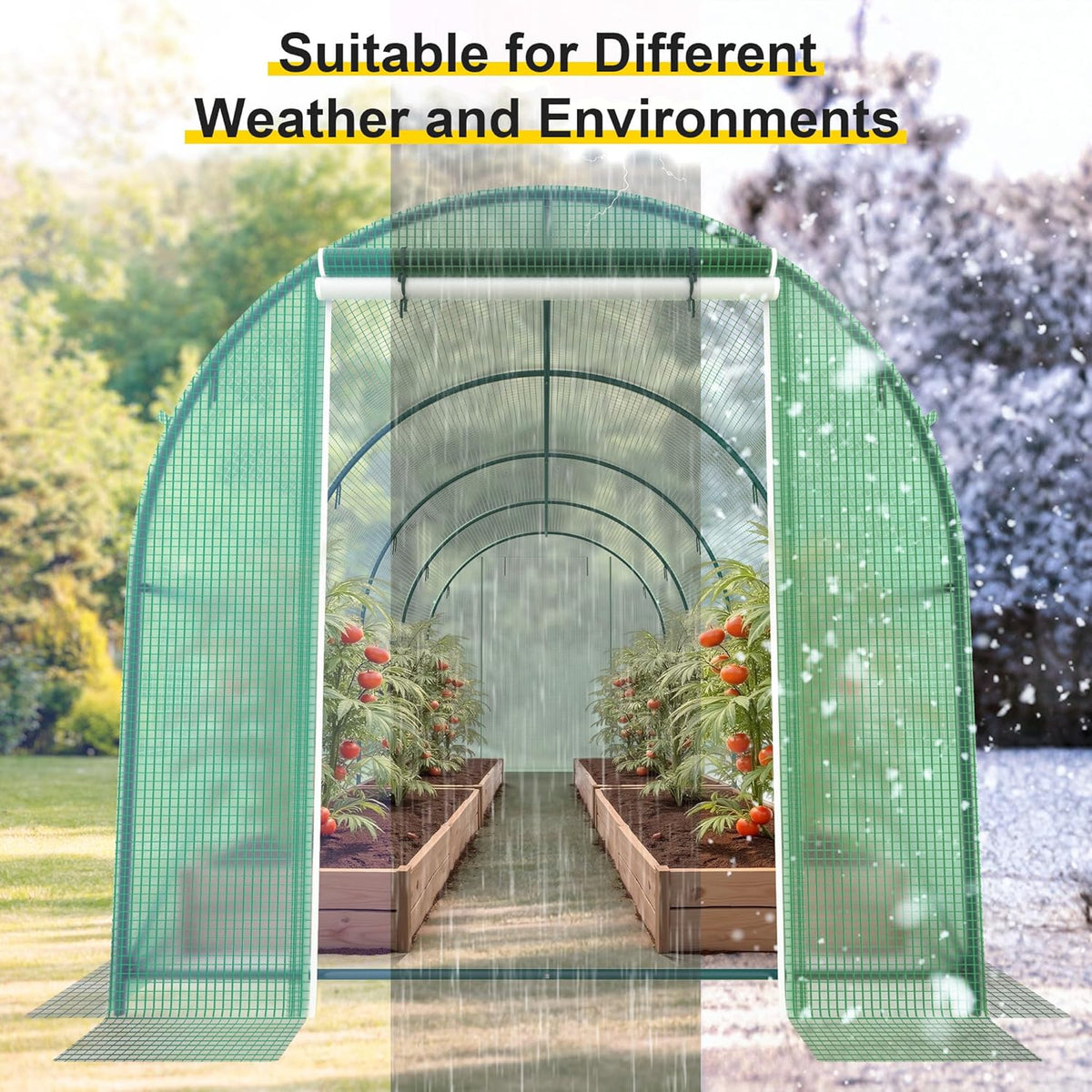 Greenhouse, 15’x7’x7’ Upgraded Walk-in Greenhouse with Spraying System, Heavy Duty Tunnel Green