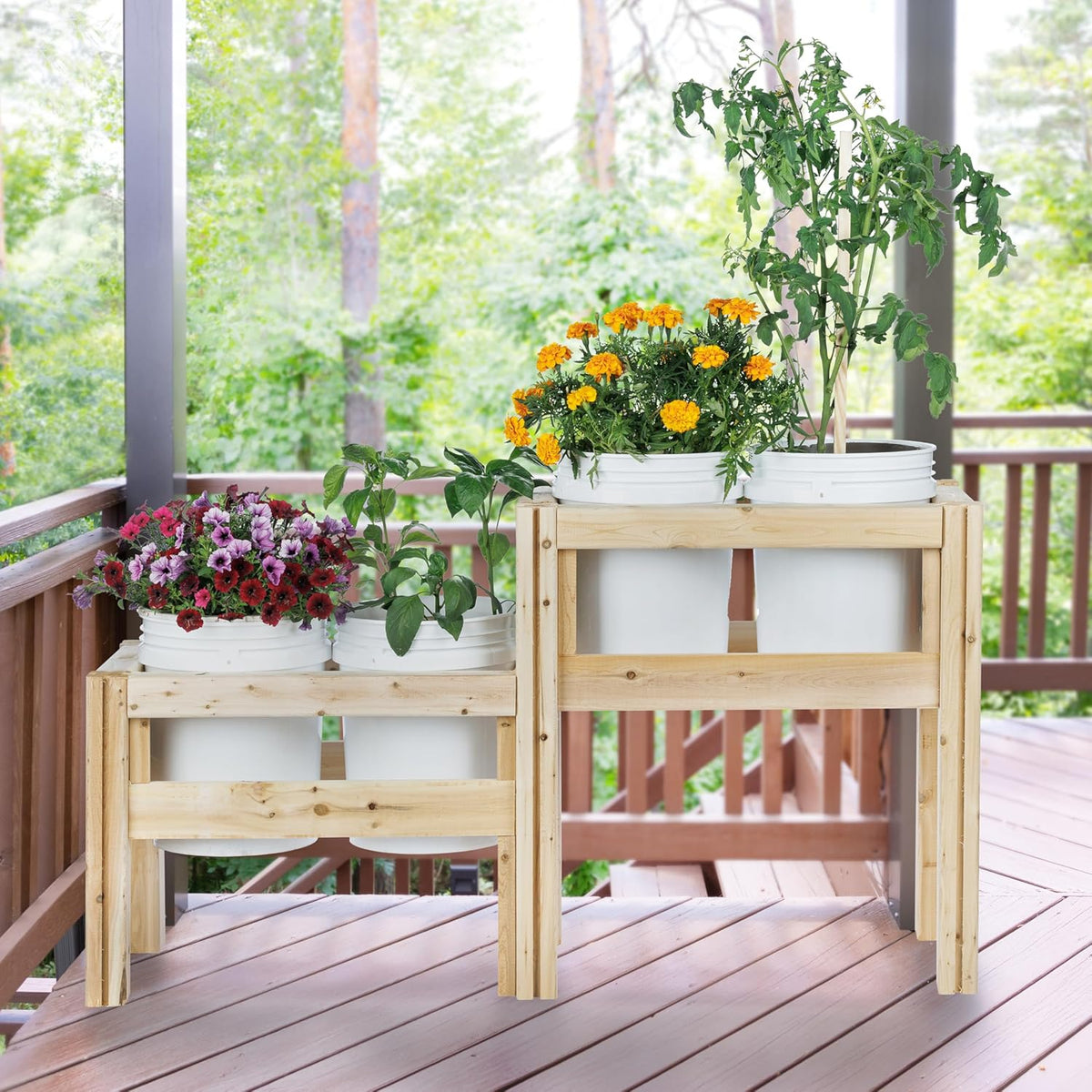Greenes Fence Two-Tiers Four Bucket Elevated Cedar Wood Garden Frame, 54 in. x 16 in. x 30 in.