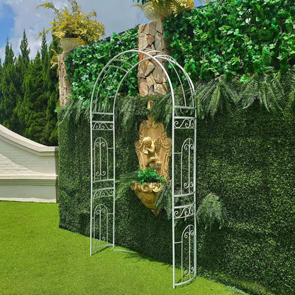 White Wedding Arch Garden Arbor Curved Metal Archway with Elegant Curve for Climbing Plants Roses