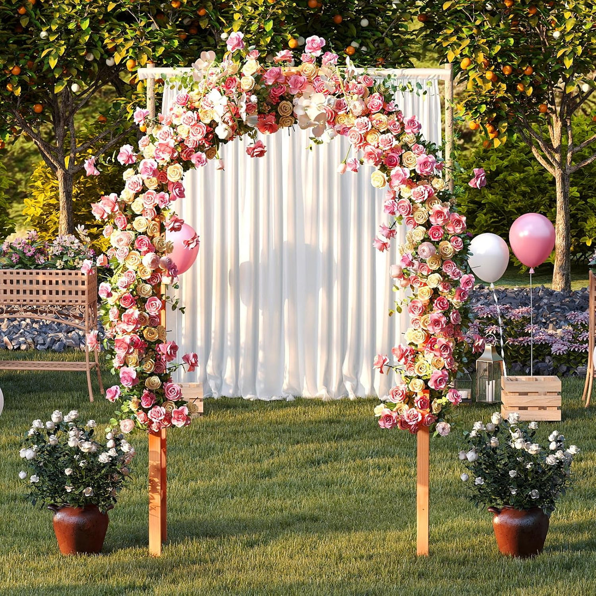 Moccha 7.7 FT Garden Arbor, 93" Wood Arbor Trellis for Climbing Plants, Rose, Ivy, Outdoor Archway