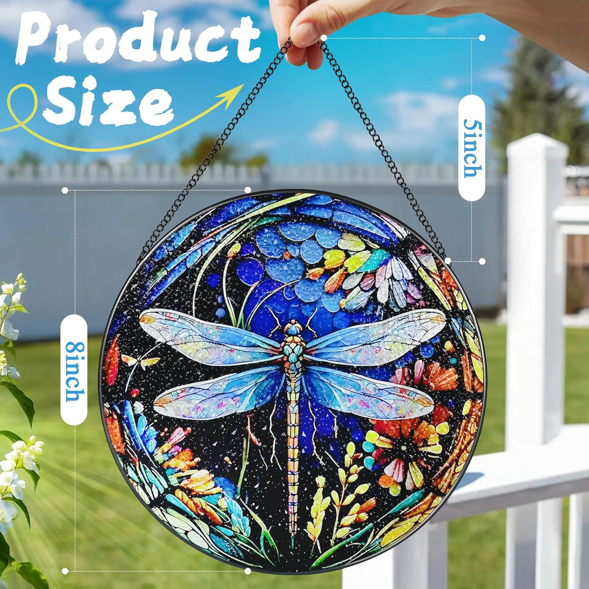 8 Inch Stained Glass Suncatcher Ornament, DOUHASU Dragonfly Sun Catchers Indoor Window, Stained